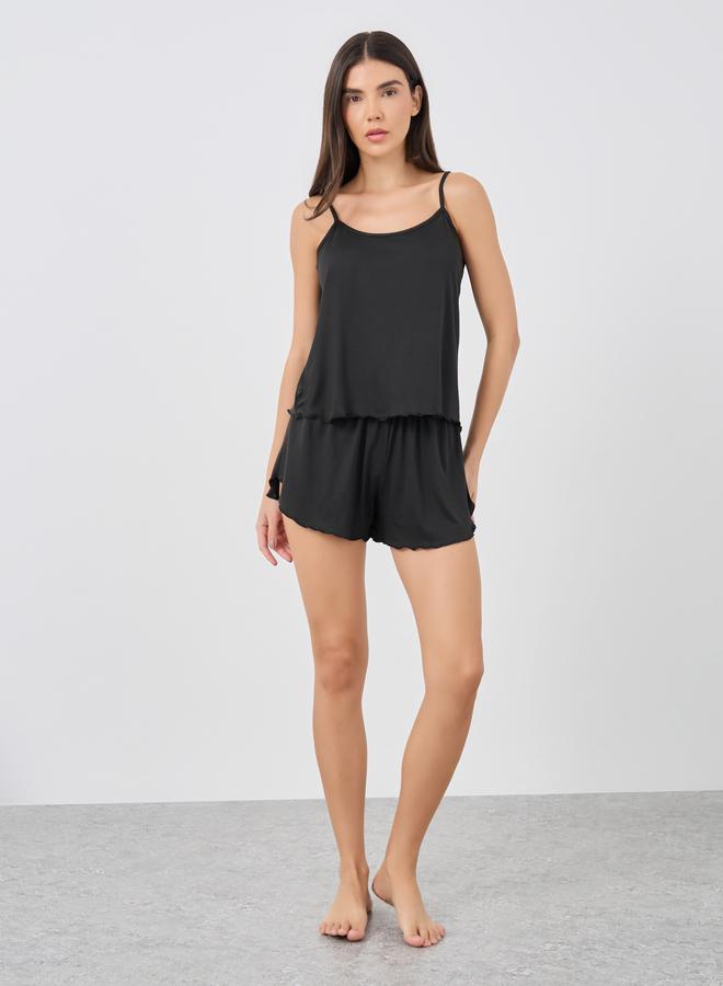 Styli Solid Strappy Top and Shorts Pyjama Set - Image 2