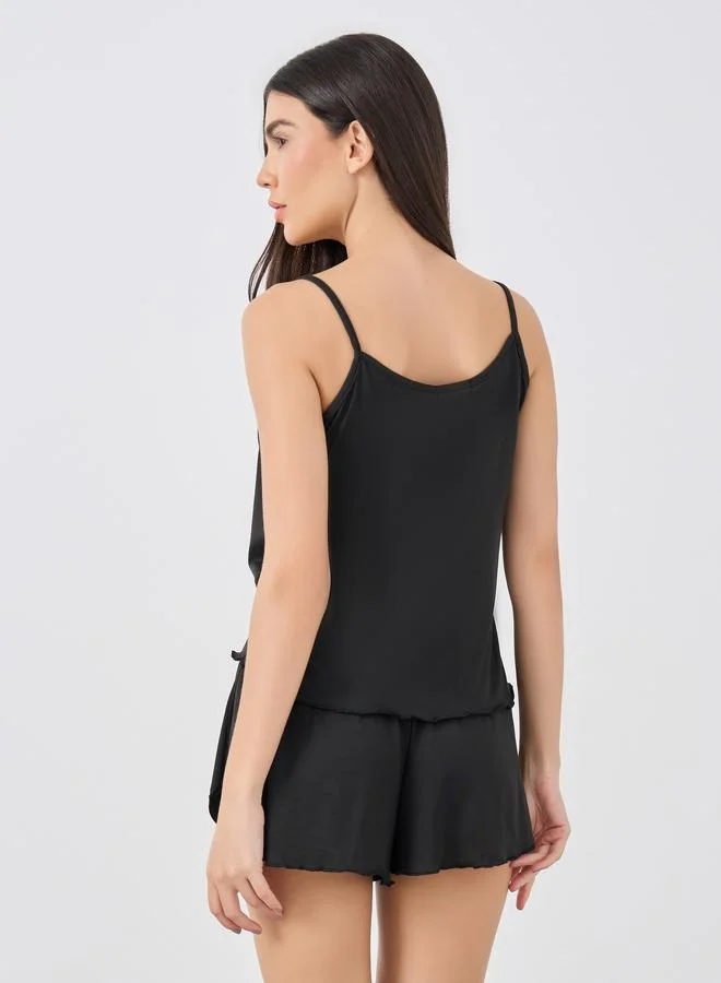 Styli Styli Solid Strappy Top and Shorts Pyjama Set