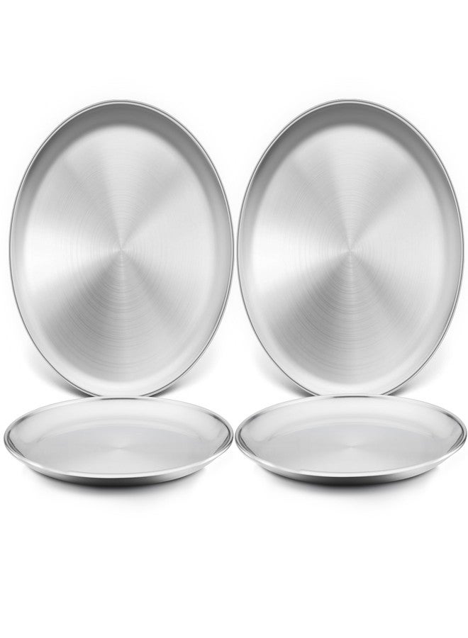 TeamFar 8 Inch Stainless Steel Toddler Plates Set of 4, Kids Dinner Metal Plates, Round Serving Salad Dishes for Camping Outdoor Party, Sturdy & Heavy Duty, Dishwasher Safe - Image 1