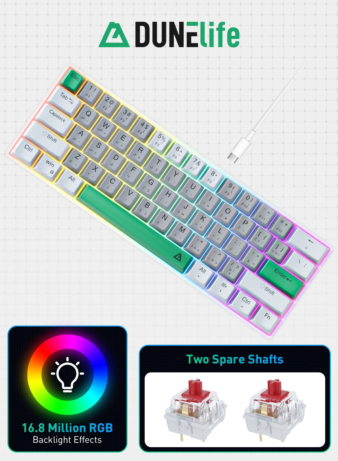61-Key Mechanical Gaming Keyboard – Supports Hot-Swapping, 16.8 Million Color RGB Backlighting, Arabic/English Layout, Waterproof and Anti-Ghosting Design (Red Switches), Perfectly Ergonomic