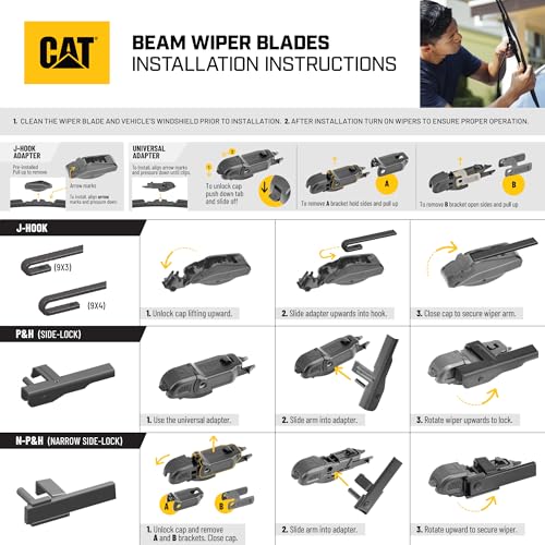 CAT C2.0 Wiper Blades (2-Pack), Front or Rear Wiper Blades for Cars SUVs Trucks, Direct OEM Replacement, Heavy Duty Streak-Free All Seasons Silent Crystal Clear Easy Installation - 24" + 20" - Image 4