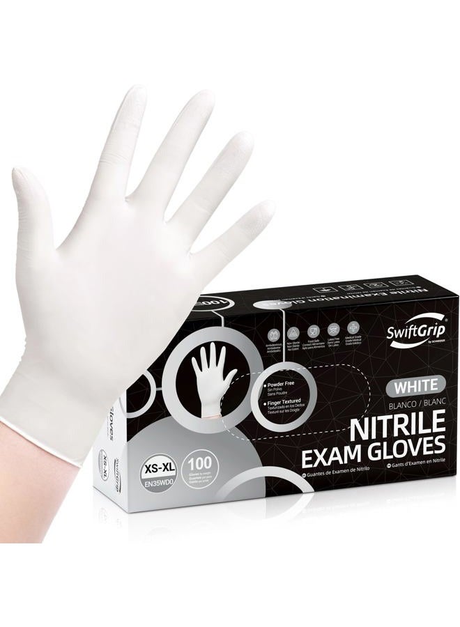 SwiftGrip Disposable Nitrile Examination Gloves, 3 Mil, Medium, Box of 100, Latex Free Disposable White Nitrile Gloves for Medical, Cleaning, Kitchen and Beautician, Suitable for - Image 1