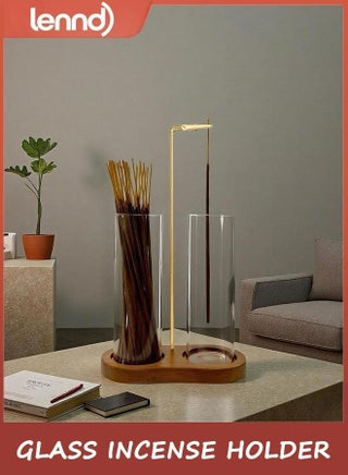 Glass Incense Holder,2 in 1 Incense Sticks Burner Holder with Storage,Hang Upside Down Incense Holder for Sticks with Glass Ash Catcher for Meditation Yoga Spa Room Decor (Brown) - view 2