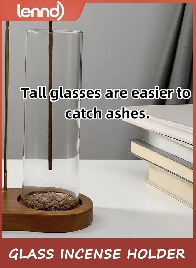 لينند حامل بخور زجاجي، حامل موقد أعواد البخور 2 في 1 مع مساحة تخزين، حامل بخور معلق رأسًا على عقب للأعواد مع مصيدة رماد زجاجية للتأمل واليوغا وديكور غرفة السبا (بني) - Image 3