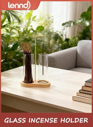 Glass Incense Holder,2 in 1 Incense Sticks Burner Holder with Storage,Hang Upside Down Incense Holder for Sticks with Glass Ash Catcher for Meditation Yoga Spa Room Decor (Brown) - view 5