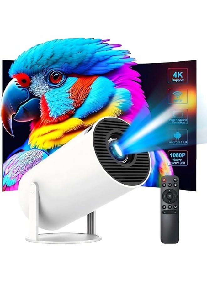 Mini Projector 1080P 4K Support with WiFi 6 & Two-way Bluetooth 5.2, Portable HY300 Pro+ Smart Projector Manual Focus, 180° Rotatable, Movie Home Bedroom Outdoor Projector for Phone, Laptop, PC, White - Image 1