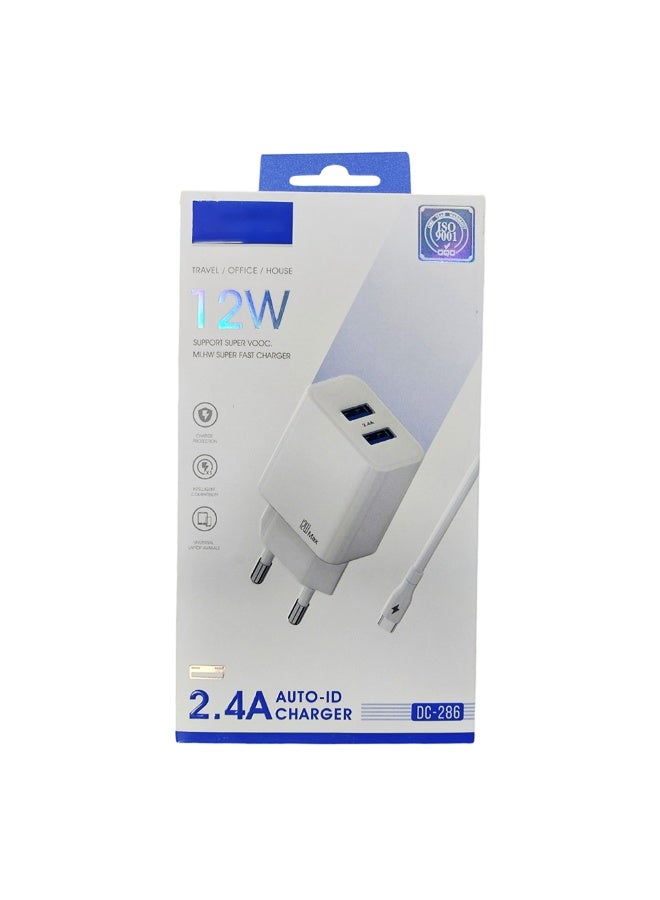 12W 2.4A Auto-ID Wall Charger DC-286 , PD Super Fast Charger with Turbo Power, Overheat Protection & USB to Type-C Cable , Compact Design, Stable Output for Android and USB-C Devices - Image 4