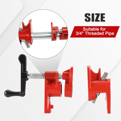 FLKQC 3/4" Wood Gluing Pipe Clamp Set with Unique Foot Design Red Heavy Duty Bar Clamps Cast Iron Quick Release Pipe Clamp Tools for Woodworking (4pc, 3/4" with foot) - Image 2