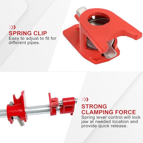 FLKQC 3/4" Wood Gluing Pipe Clamp Set with Unique Foot Design Red Heavy Duty Bar Clamps Cast Iron Quick Release Pipe Clamp Tools for Woodworking (4pc, 3/4" with foot) - Image 4