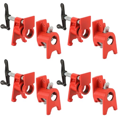 FLKQC 3/4" Wood Gluing Pipe Clamp Set with Unique Foot Design Red Heavy Duty Bar Clamps Cast Iron Quick Release Pipe Clamp Tools for Woodworking (4pc, 3/4" with foot) - Image 1