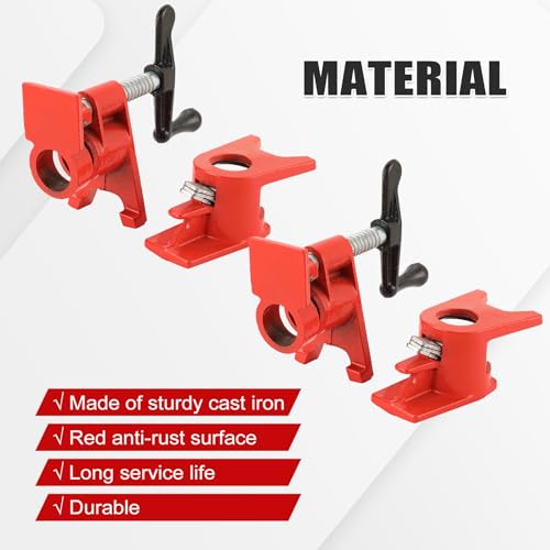 FLKQC 3/4" Wood Gluing Pipe Clamp Set with Unique Foot Design Red Heavy Duty Bar Clamps Cast Iron Quick Release Pipe Clamp Tools for Woodworking (4pc, 3/4" with foot) - Image 3