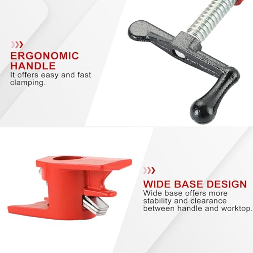 FLKQC 3/4" Wood Gluing Pipe Clamp Set with Unique Foot Design Red Heavy Duty Bar Clamps Cast Iron Quick Release Pipe Clamp Tools for Woodworking (4pc, 3/4" with foot) - Image 5