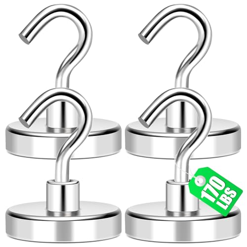 MIKEDE Magnetic Hooks Heavy Duty, 170Lbs+ Super Strong Magnet Hooks for Cruise Essentials, Neodymium Earth Magnets with Hook for Hanging, Magnetic Hanger for Fridge, Toolbox, Storage - 4 Pack - Image 1