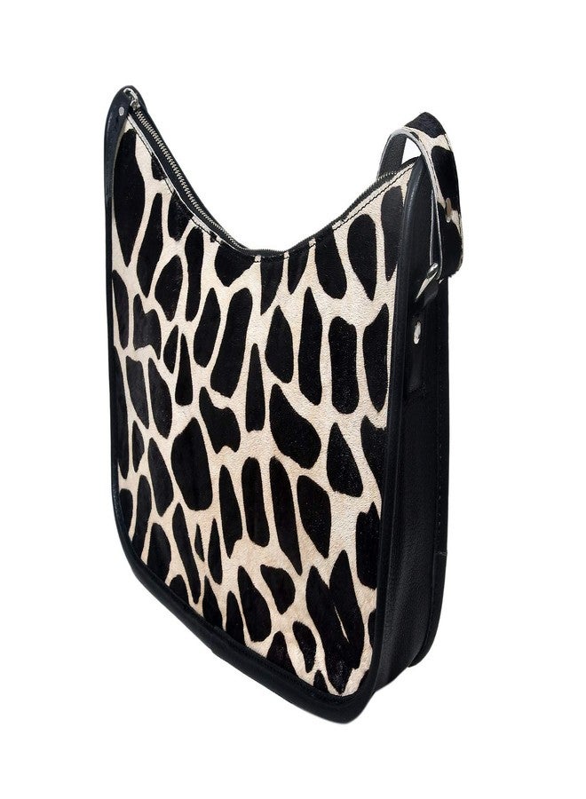 Celtic Zebra Print Hair-On Leather Baguette Shoulder Bag with Zip Closure & Inner Pocket - Image 1