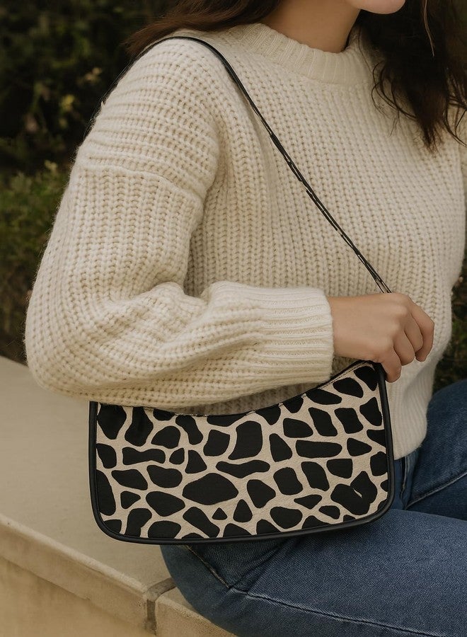 Celtic Zebra Print Hair-On Leather Baguette Shoulder Bag with Zip Closure & Inner Pocket - Image 2
