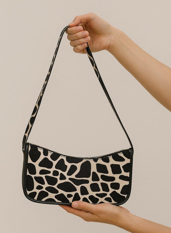 Celtic Zebra Print Hair-On Leather Baguette Shoulder Bag with Zip Closure & Inner Pocket - Image 4
