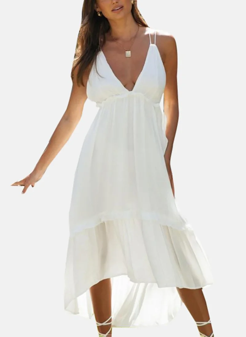 يونيكي White Fit and Flare Halter Neck Dress