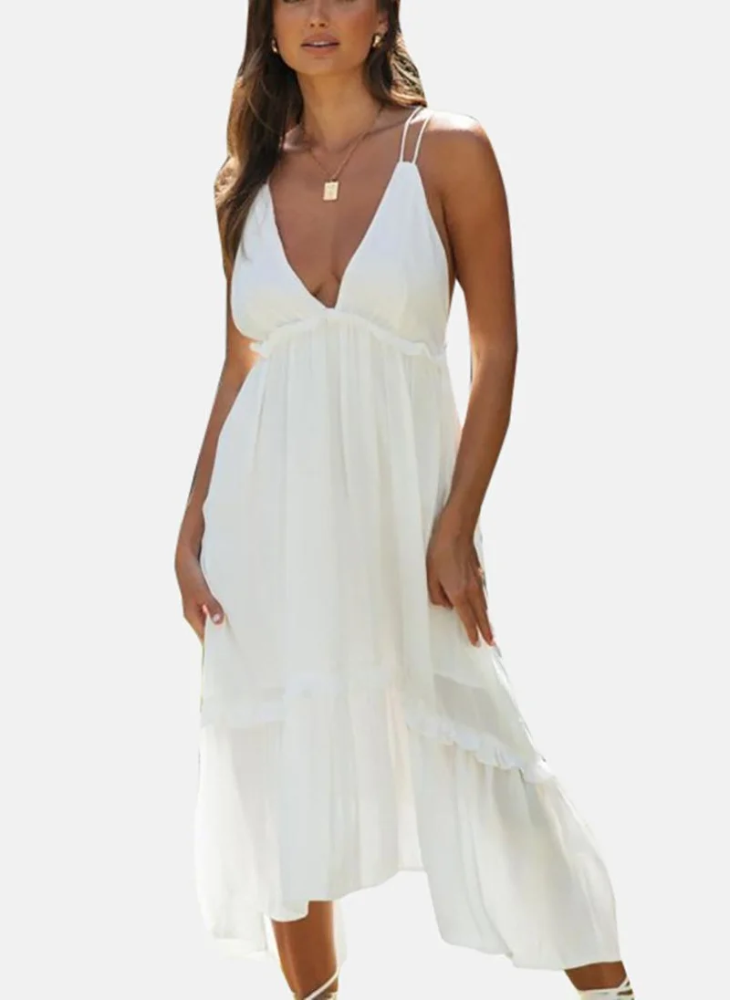 يونيكي White Fit and Flare Halter Neck Dress