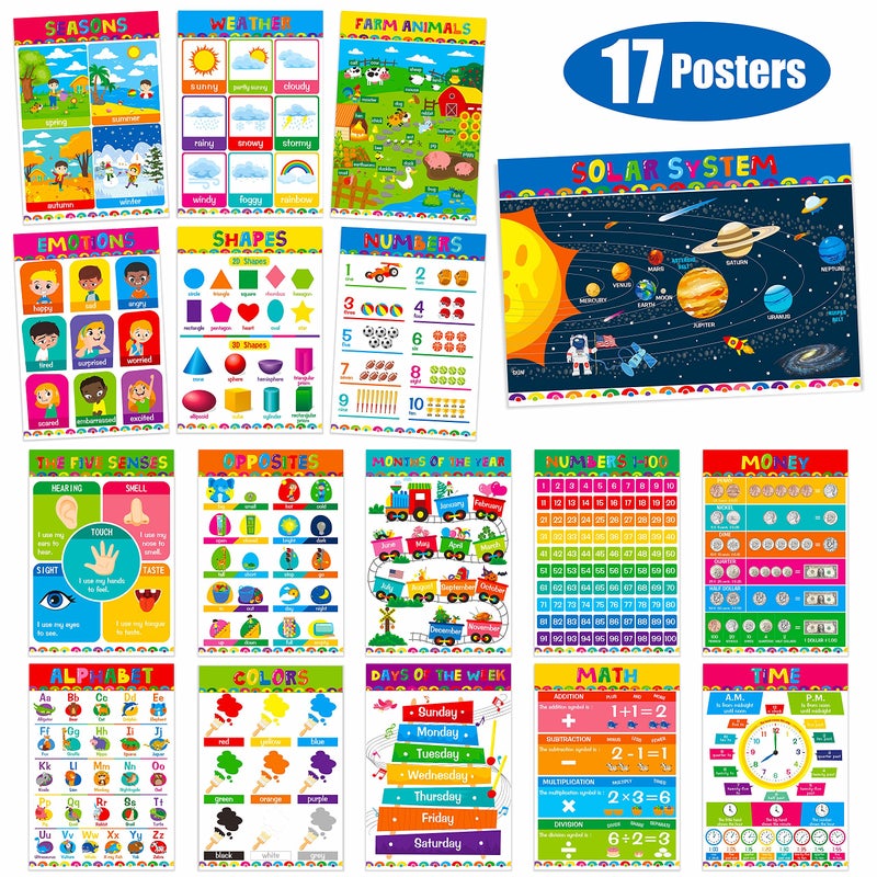 Gethelud 17 Packs Educational Poster, PET Film Covered Preschool Learning Tools for Nursery Kindergarten Toddlers - Image 2