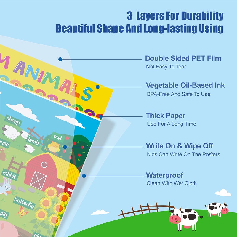 Gethelud 17 Packs Educational Poster, PET Film Covered Preschool Learning Tools for Nursery Kindergarten Toddlers - Image 3
