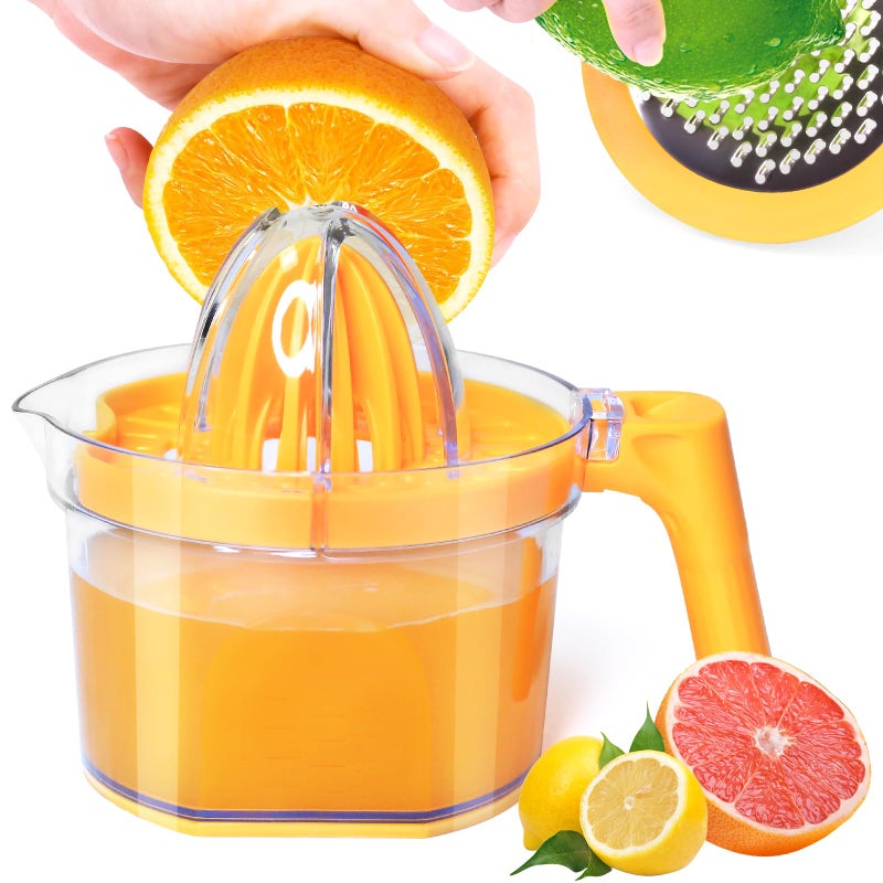 ChefVille Lemon Squeezer 4-in-1 Lemon Hand Juicer - ChefVille Manual Orange Juicer Multifunctional Lemons Lime Squeezer, Citrus Juicers Press Fruit with Detachable Comfortable Handle, 16.9oz Capacity (ORANGE) - Image 1