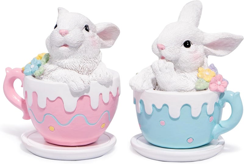 Hodao Hodao Ceramic Bunny Mugs with Whipped Cream Topping Set of 2 Pink and Blue - Image 5