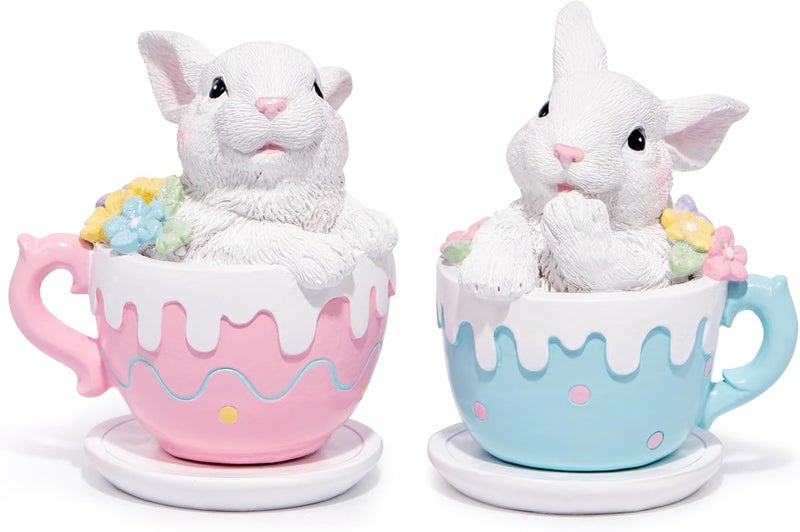 Hodao Hodao Ceramic Bunny Mugs with Whipped Cream Topping Set of 2 Pink and Blue - Image 1