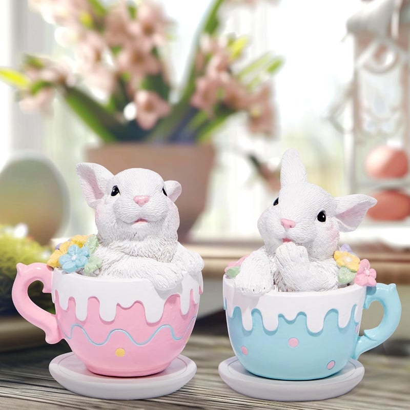 Hodao Hodao Ceramic Bunny Mugs with Whipped Cream Topping Set of 2 Pink and Blue - Image 2