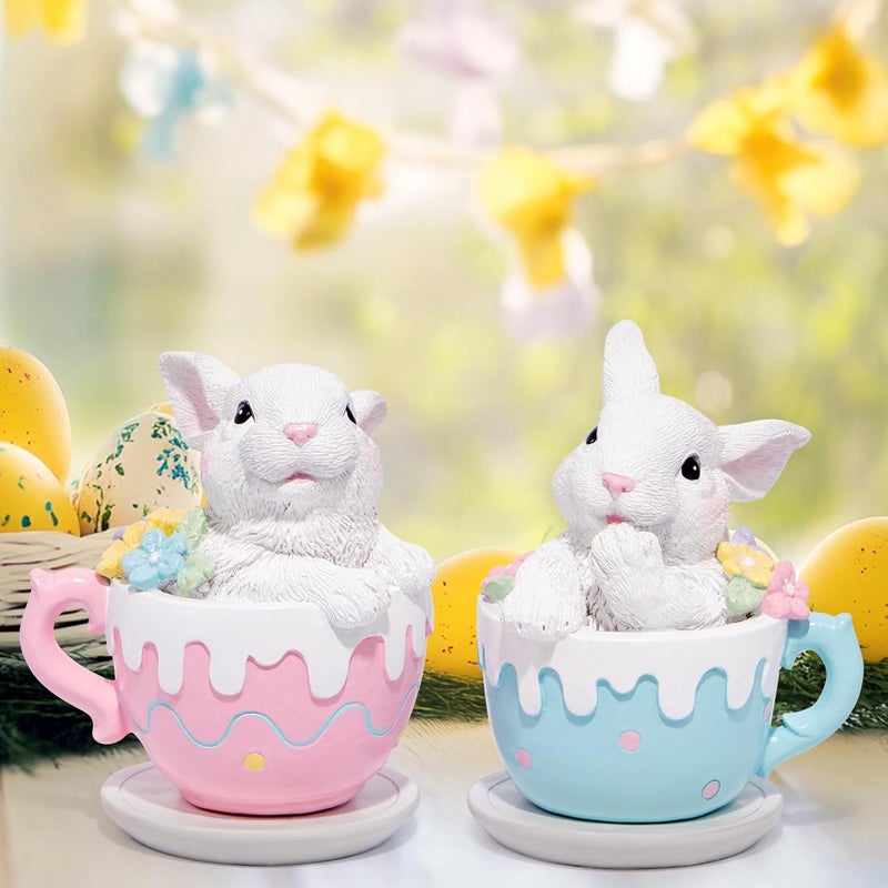 Hodao Hodao Ceramic Bunny Mugs with Whipped Cream Topping Set of 2 Pink and Blue - Image 4