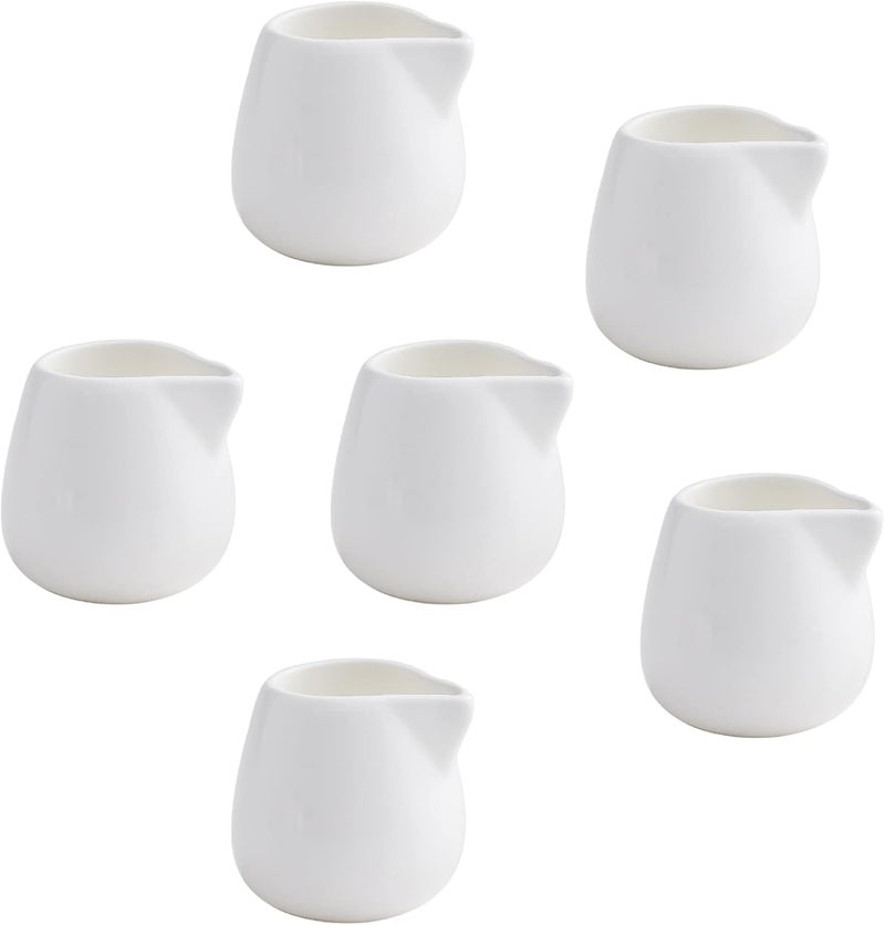 OMAYKEY 3 OZ 6-pcs Mini Porcelain Creamer, Small Ceramic Cream Pitcher Sauce Pitcher Sets Serving for Coffee Tea Milk - White - Image 1