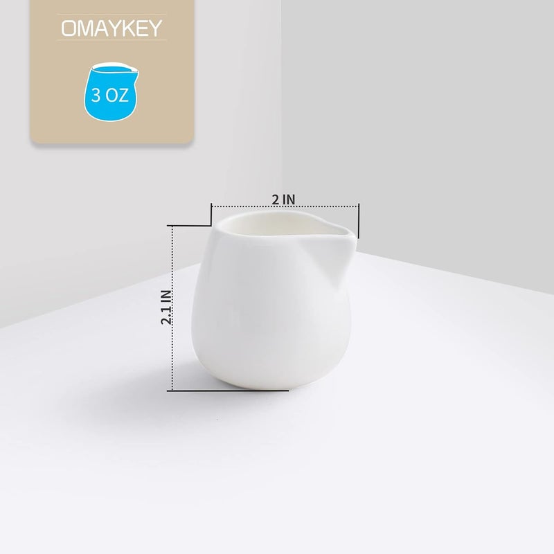 OMAYKEY 3 OZ 6-pcs Mini Porcelain Creamer, Small Ceramic Cream Pitcher Sauce Pitcher Sets Serving for Coffee Tea Milk - White - Image 3