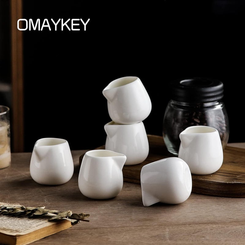OMAYKEY 3 OZ 6-pcs Mini Porcelain Creamer, Small Ceramic Cream Pitcher Sauce Pitcher Sets Serving for Coffee Tea Milk - White - Image 2