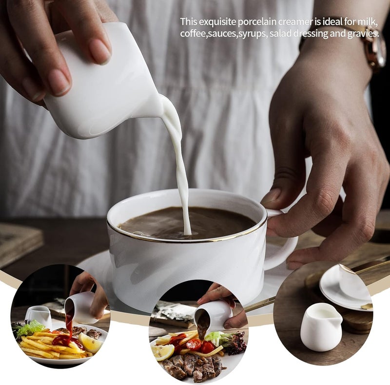 OMAYKEY 3 OZ 6-pcs Mini Porcelain Creamer, Small Ceramic Cream Pitcher Sauce Pitcher Sets Serving for Coffee Tea Milk - White - Image 5