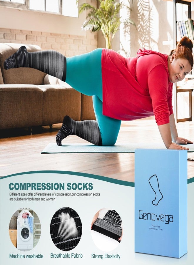 Genovega 3 Packs Wide Calf Socks for Women Men Knee Hight Plus Size Extra Stocking Running School Travel Excise Calcetas Medias Para Mujer Big Mom Birth Gifts Green Gray Black 3XL - Image 3