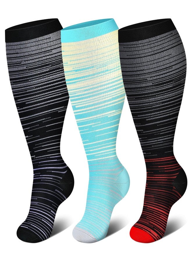 Genovega 3 Packs Wide Calf Socks for Women Men Knee Hight Plus Size Extra Stocking Running School Travel Excise Calcetas Medias Para Mujer Big Mom Birth Gifts Green Gray Black 3XL - Image 1
