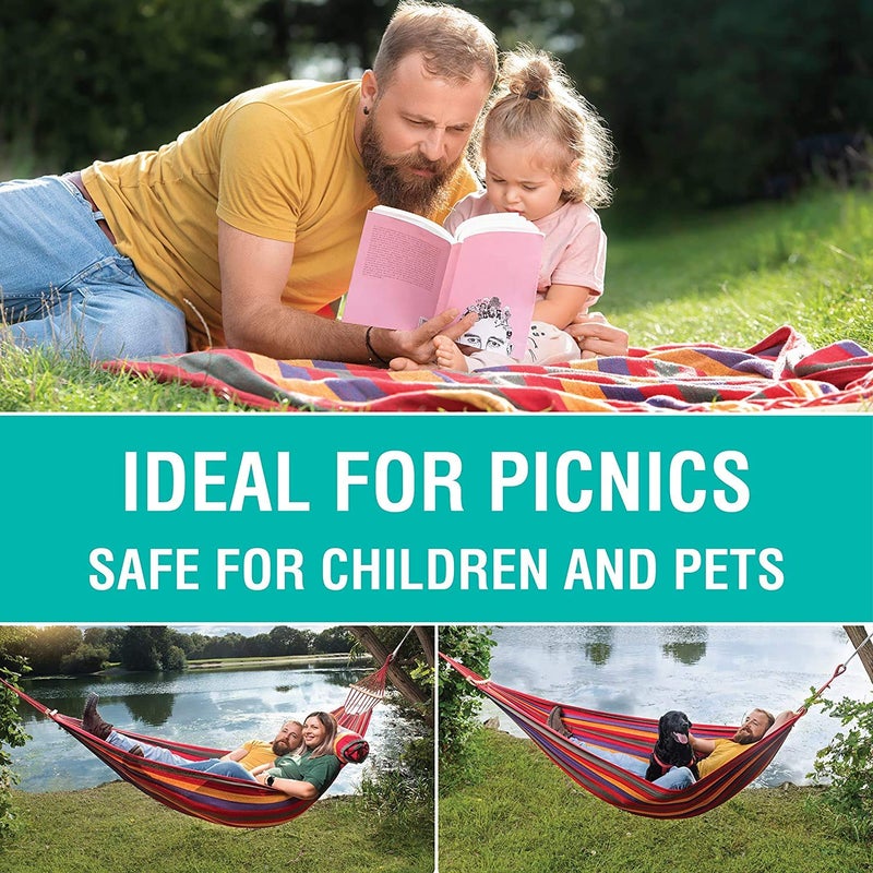 we3 Canvas Fabric Camping Hammock with Carrying Bag for Patio Porch Garden Backyard Lounging OutdoorIndoor Hammock RED Wooden Stripe 280 100 - Image 4