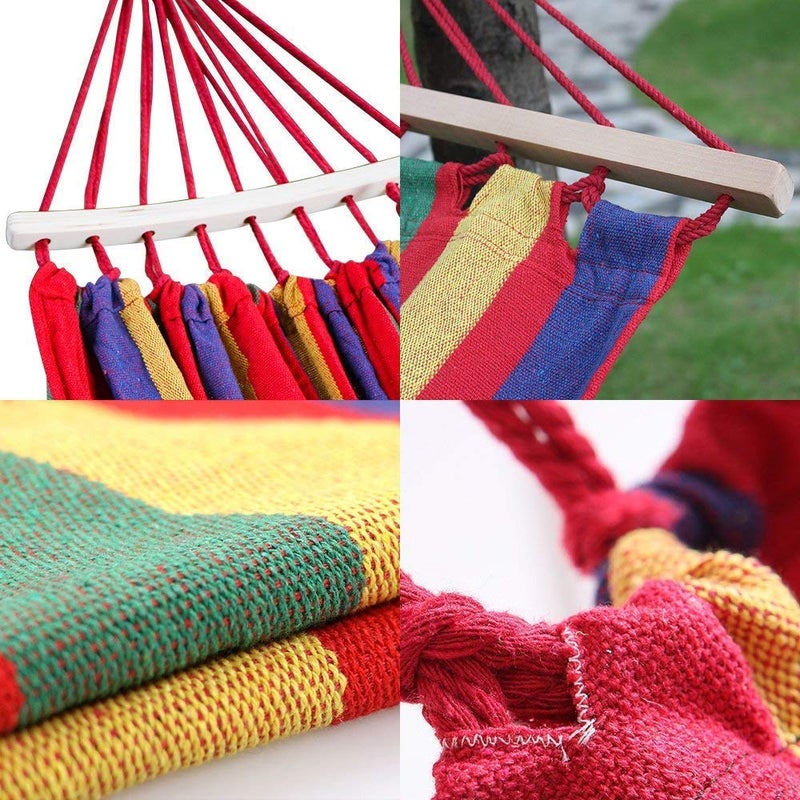 we3 Canvas Fabric Camping Hammock with Carrying Bag for Patio Porch Garden Backyard Lounging OutdoorIndoor Hammock RED Wooden Stripe 280 100 - Image 2