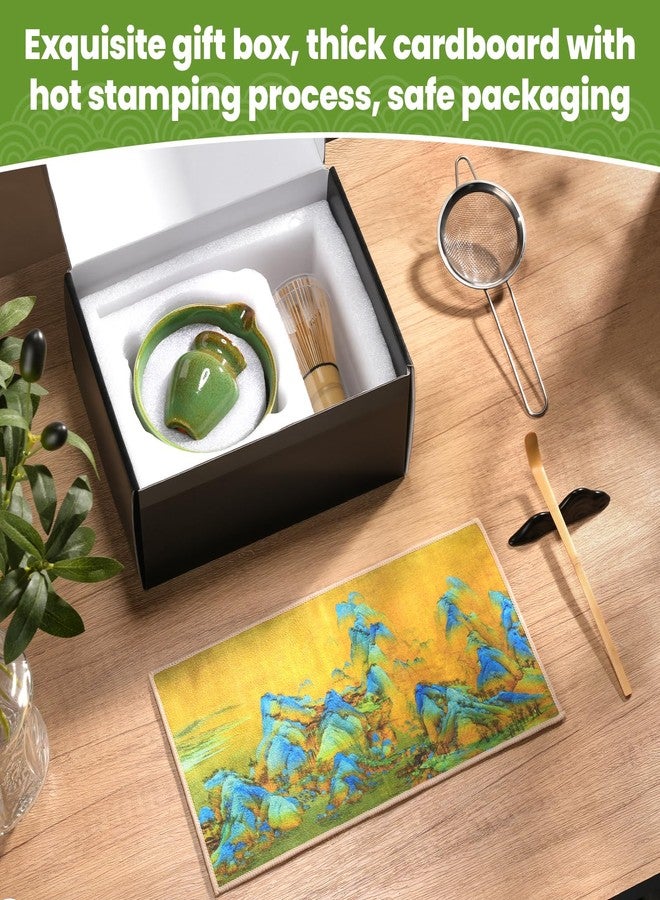 VZZNN Matcha Whisk Set - 7 Pcs Ceramic Matcha Kit Set Includes Matcha Bowl,Matcha Whisk and Holder,Bamboo Scoop, Scoop Rest,Sifter and Tea Towel Gift for Family/Friend Matcha Tea Making Tools（Matcha Green） - Image 5
