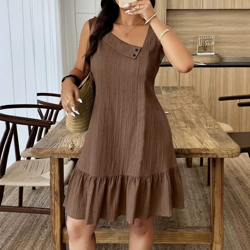 Women's Slant Neck Sleeveless Dress 2026 Summer - Image 1