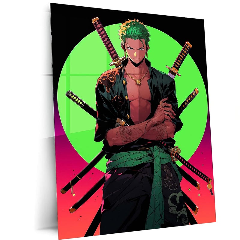 TURTLEWINGS Zoro One Piece Anime Smiling Metal Print HD Metal Wall Arts Posters Frames 12 8 inches