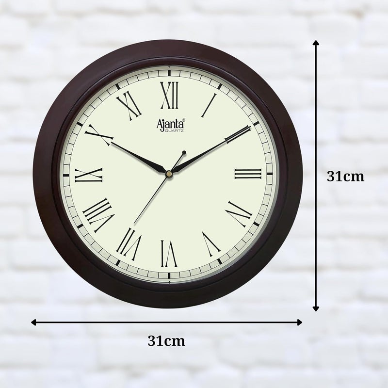 Plastic Round Sweep Analog Clock (31 Cm X 31 Cm X 3.5 Cm, Brown), Abstract - Image 2