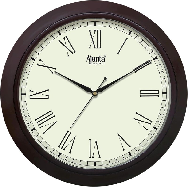 Plastic Round Sweep Analog Clock (31 Cm X 31 Cm X 3.5 Cm, Brown), Abstract - Image 1