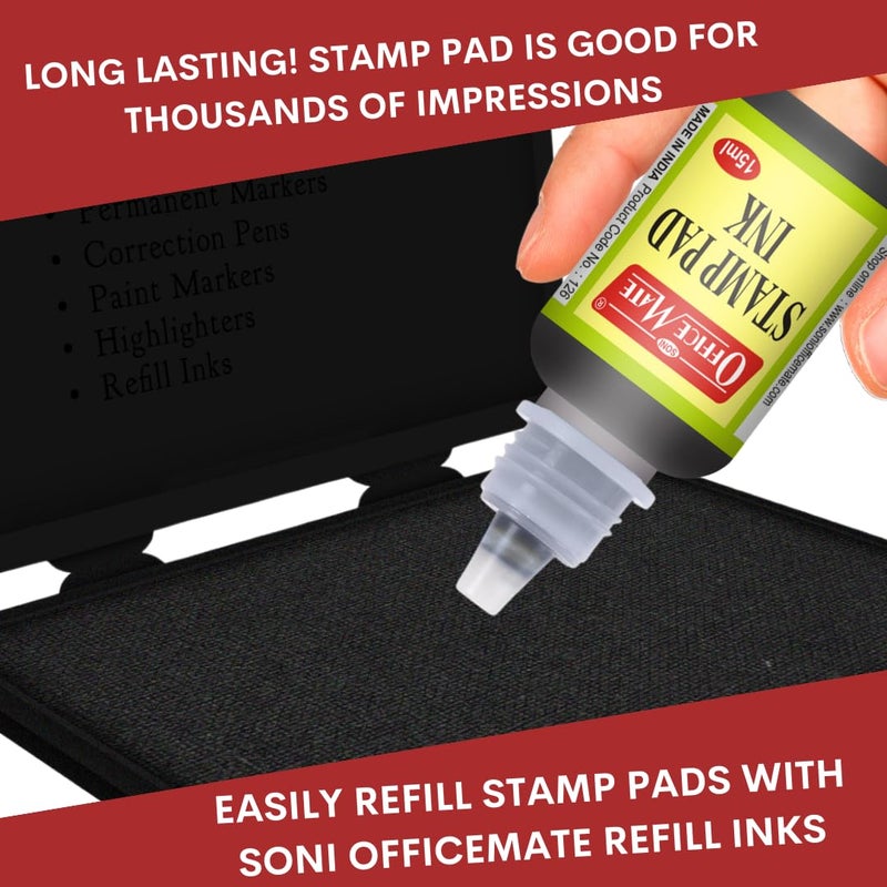 Office Mate Soni OfficeMate Large Stamp Pad – Black | 155mm x 95mm | Crisp, Long-Lasting Impressions | Quick-Drying, Smudge-Free Ink | Refillable & Durable Design | Ideal for Office, School, Craft & DIY Use | - Image 5