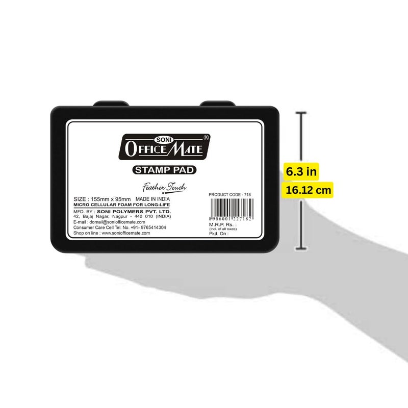 Office Mate Soni OfficeMate Large Stamp Pad – Black | 155mm x 95mm | Crisp, Long-Lasting Impressions | Quick-Drying, Smudge-Free Ink | Refillable & Durable Design | Ideal for Office, School, Craft & DIY Use | - Image 3