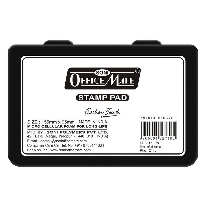 Office Mate Soni OfficeMate Large Stamp Pad – Black | 155mm x 95mm | Crisp, Long-Lasting Impressions | Quick-Drying, Smudge-Free Ink | Refillable & Durable Design | Ideal for Office, School, Craft & DIY Use | - Image 1