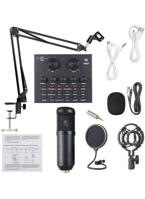 Microphone,Live Sound Card & BM800 Suspension Microphone Kit Broadcasting Recording Condenser Microphone Set Intelligent Volume Audio Mixer Sound Card for Computer PC Live Sound