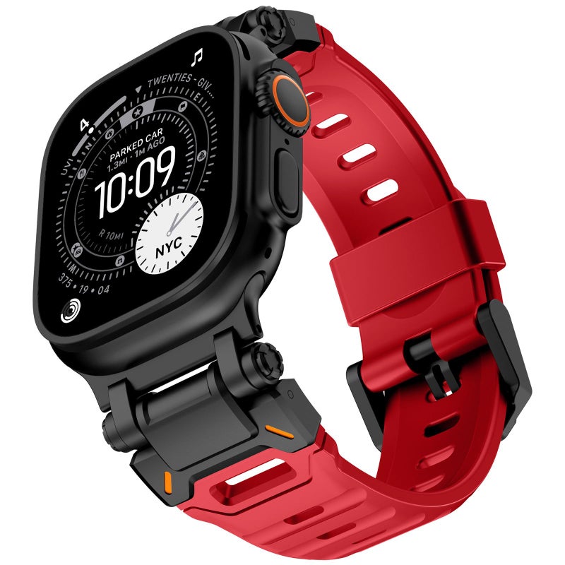 KADES Durable FKM Band Designed for Apple Watch Ultra 321 49mm for Men Rugged FKM with Stainless Steel Connector for iWatch Series 1110987654SE321 46mm45mm44mm42mmRed - Image 2
