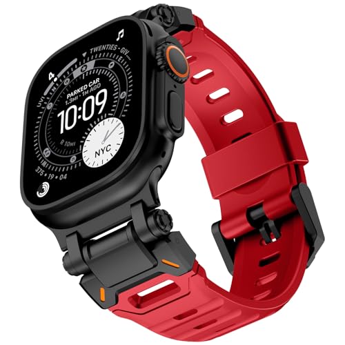 KADES Durable FKM Band Designed for Apple Watch Ultra 321 49mm for Men Rugged FKM with Stainless Steel Connector for iWatch Series 1110987654SE321 46mm45mm44mm42mmRed - Image 1