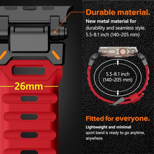 KADES Durable FKM Band Designed for Apple Watch Ultra 321 49mm for Men Rugged FKM with Stainless Steel Connector for iWatch Series 1110987654SE321 46mm45mm44mm42mmRed - Image 3