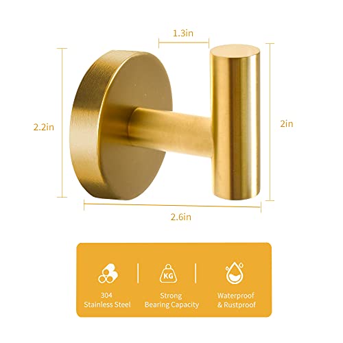 Vuzvuv 2Pack Gold WallMounted Towel Hooks SUS304 Stainless Steel Waterproof Coat Robe Holder Heavy Duty Hooks for Bathroom Kitchen Hotel Drilling - Image 3